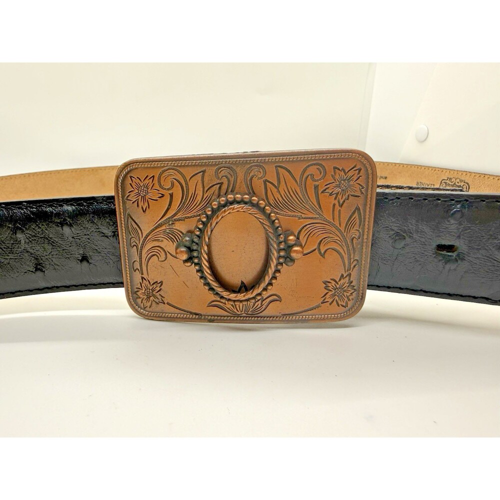 Vintage Western‎ Belt Buckle Engraved Copper Floral Floral Design Cowboy Style